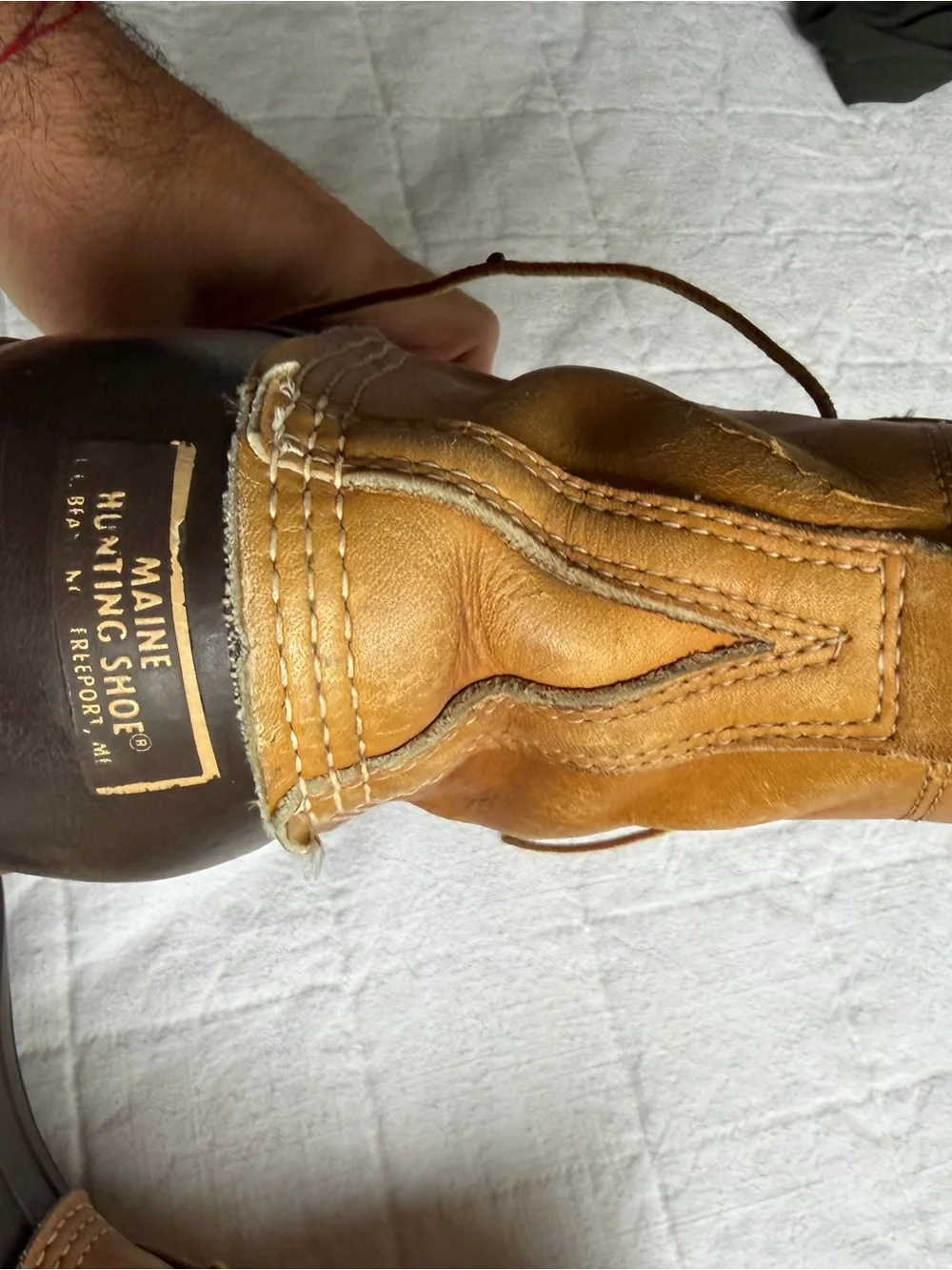 VINTAGE OG LL Bean Men's Two-Tone Brown Leather Duck Boots - Tan & Dark Brown